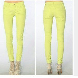 FREE PEOPLE NEON YELLOW STRETCH CORDUROY JEANS